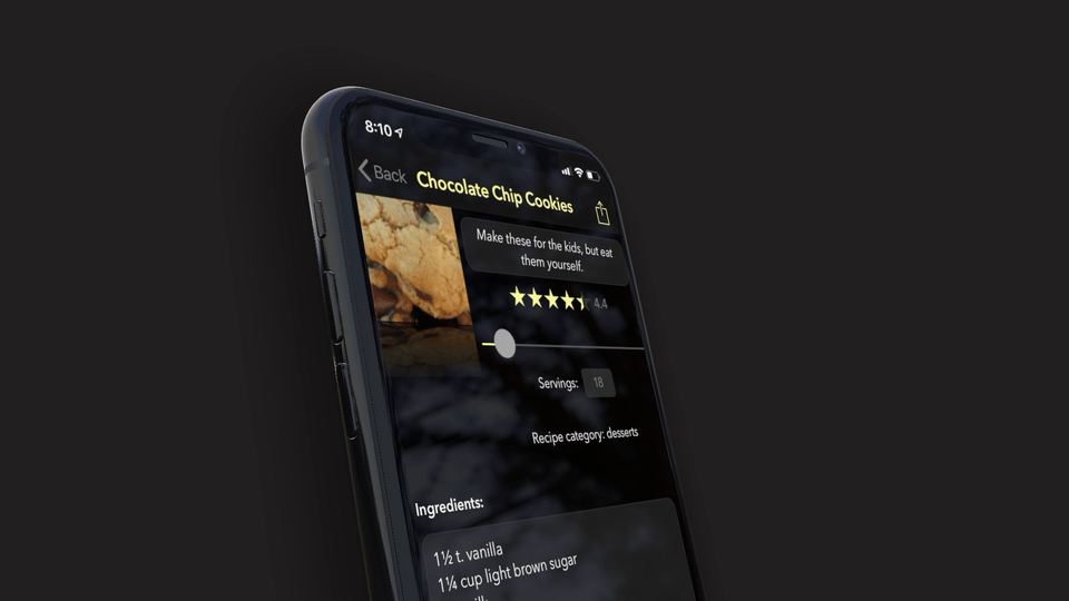 chocolate chip recipe iPhone app